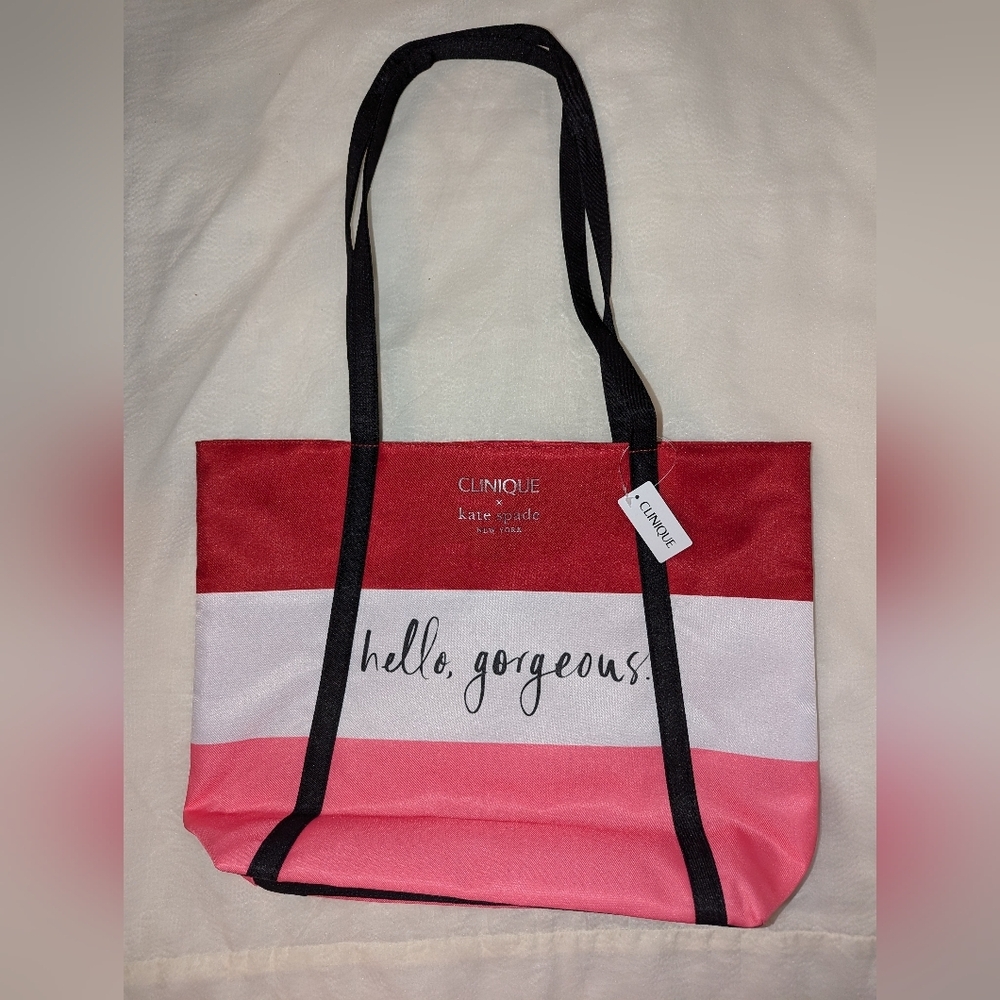 Clinique x Kate Spade Shopping Travel Tote Large Hello Gorgeous Pink Red